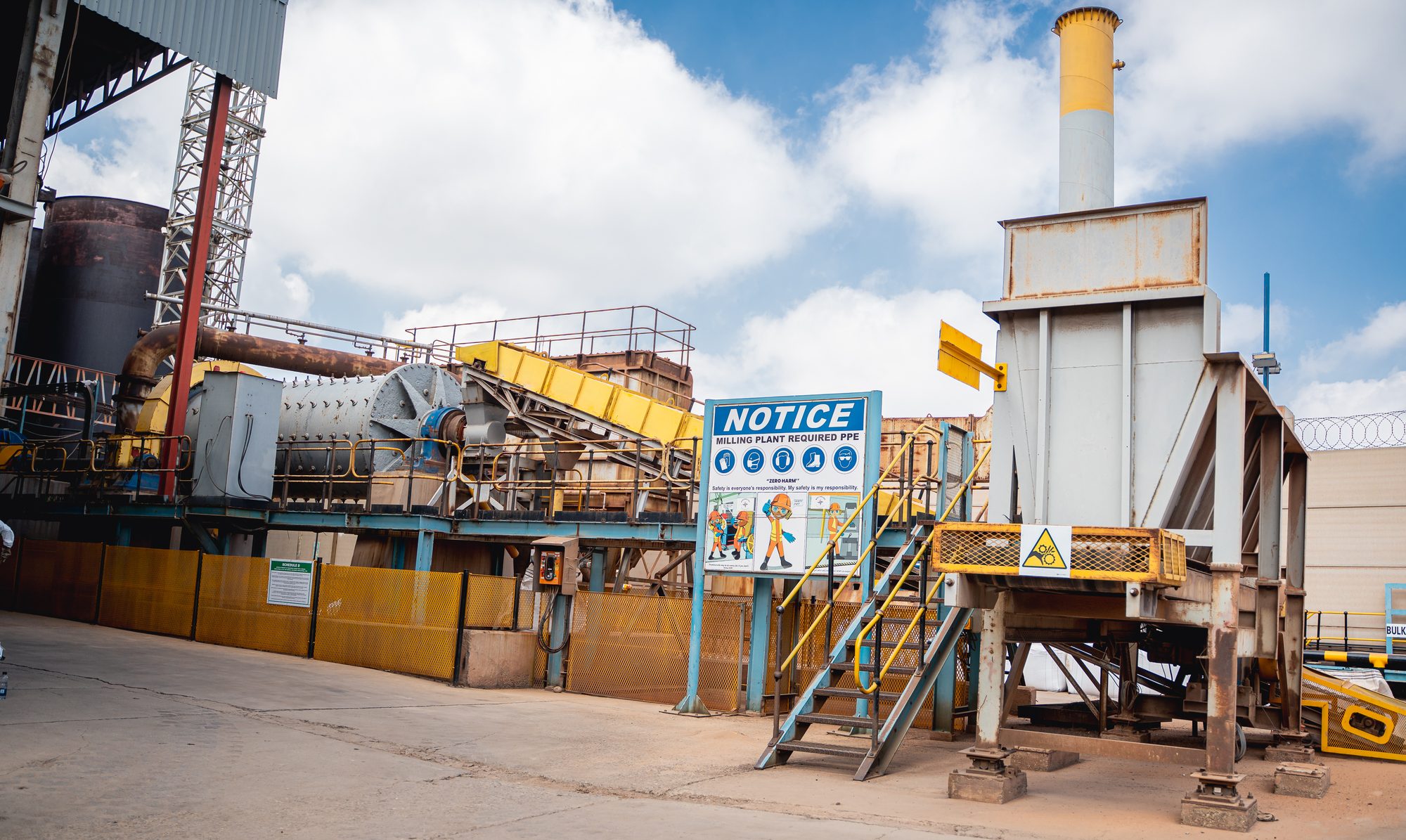 Plant infrastructure with safety signage at the Northbound Processing facility