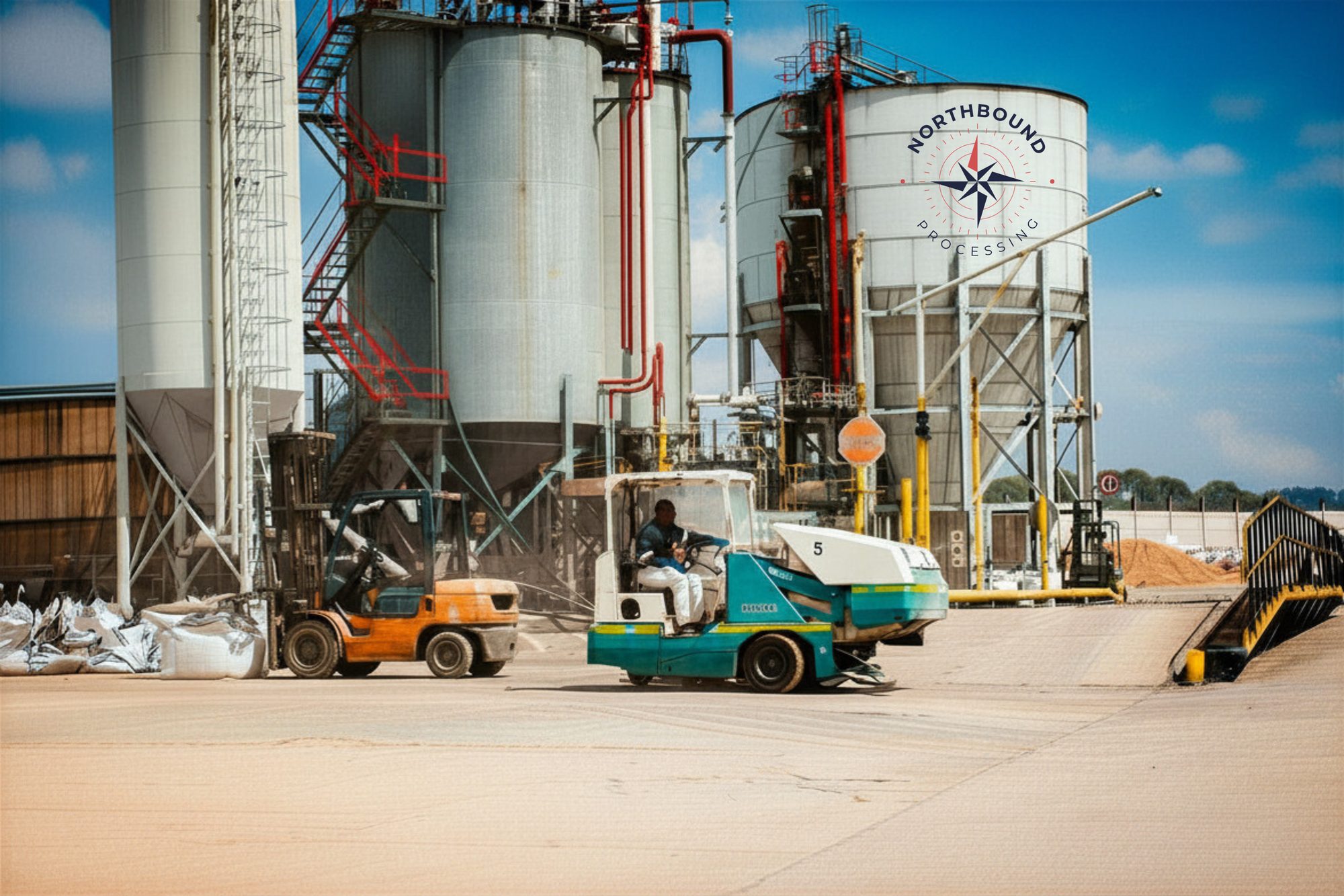 Northbound-branded processing silos